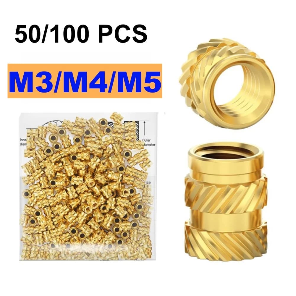 M3 M4 M5 Hot Melt Screw Nuts with Threaded Zigrinate Brass for 3D Printer Voron 2.4 and others