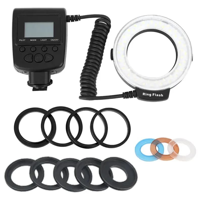 B50B-HD-130 Macro LED Ring Flash Bundle With 8 Adapter Ring For Canon Nikon Pentax Olympus Panasonic DSLR Camera Flash V
