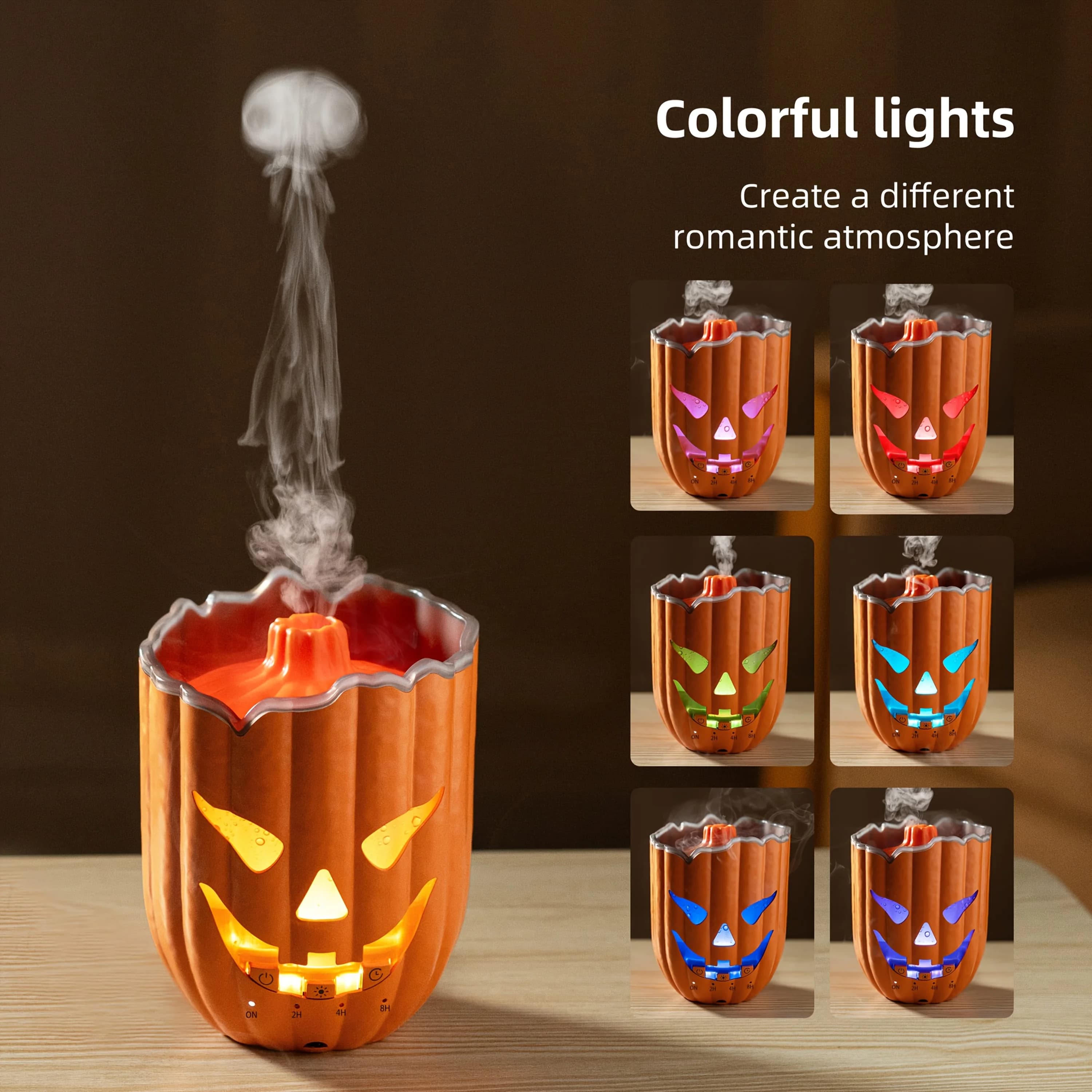 Pumpkin Essential Oil Diffuser 300ml Jellyfish Aromatherapy Diffuser Smart Timer Control 7-Color Light Remote Control for Home