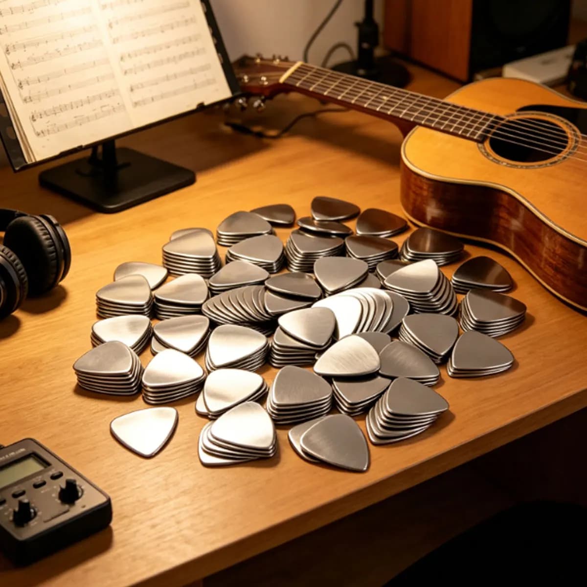 6/12Pcs 0.3mm Stainless Steel Guitar Picks, Durable Metal Plectrums for Acoustic/Ukulele & Bass Electric Guitar, ZSY