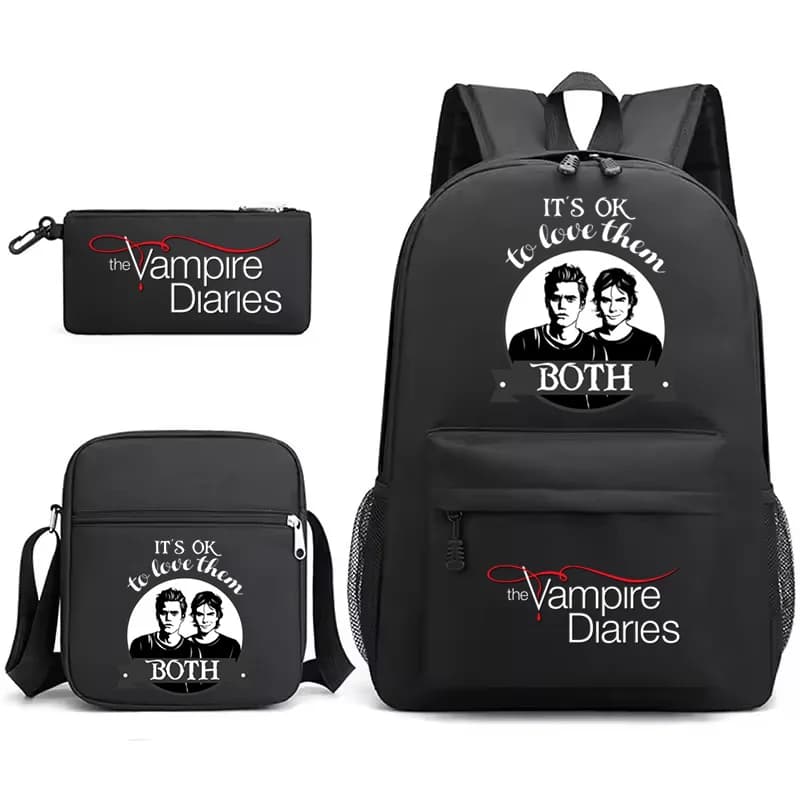 The Vampire Diaries Girls Both Pattern Boys Backpack Set with Crossbody Bags Pencil Case School Students Outdoor Travel Bagpack