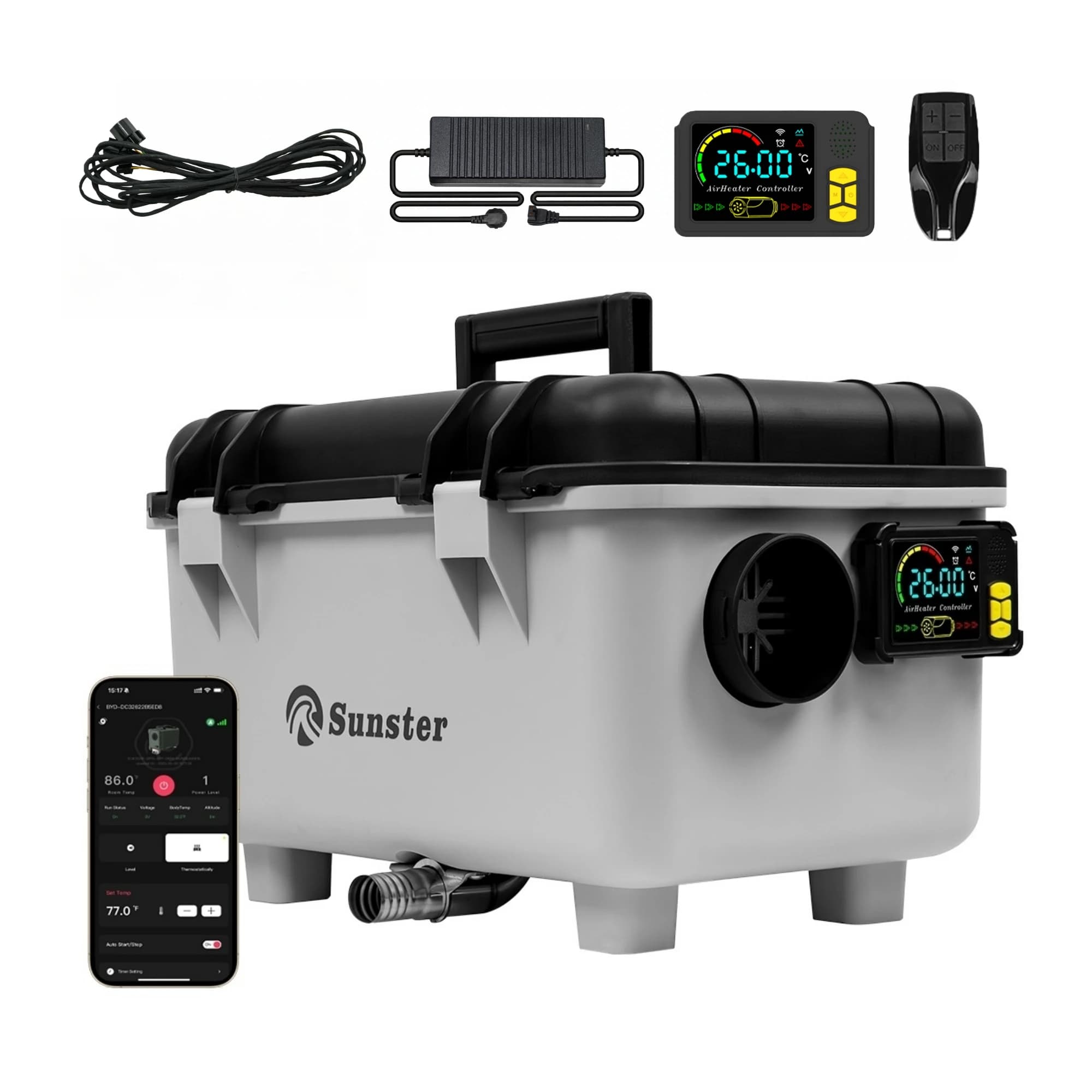 Riscaldatore ad aria diesel da 8KW 12V/24V/230V con pannello LCD, silenzioso per la notte, con adattatore di alimentazione/temperatura costante, per camper e camion