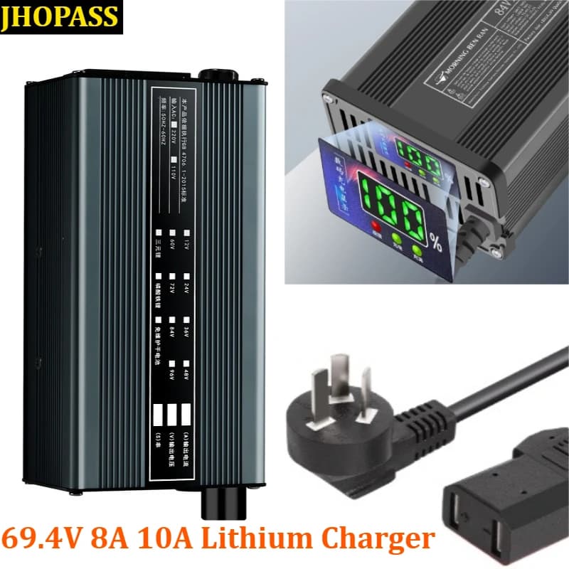HD 19S E-bike Moto Auto LiFePO4 69.4V 8A 10A Lithium battery with intelligent LCD display for AC110V or 220V EU AU UK US Plug