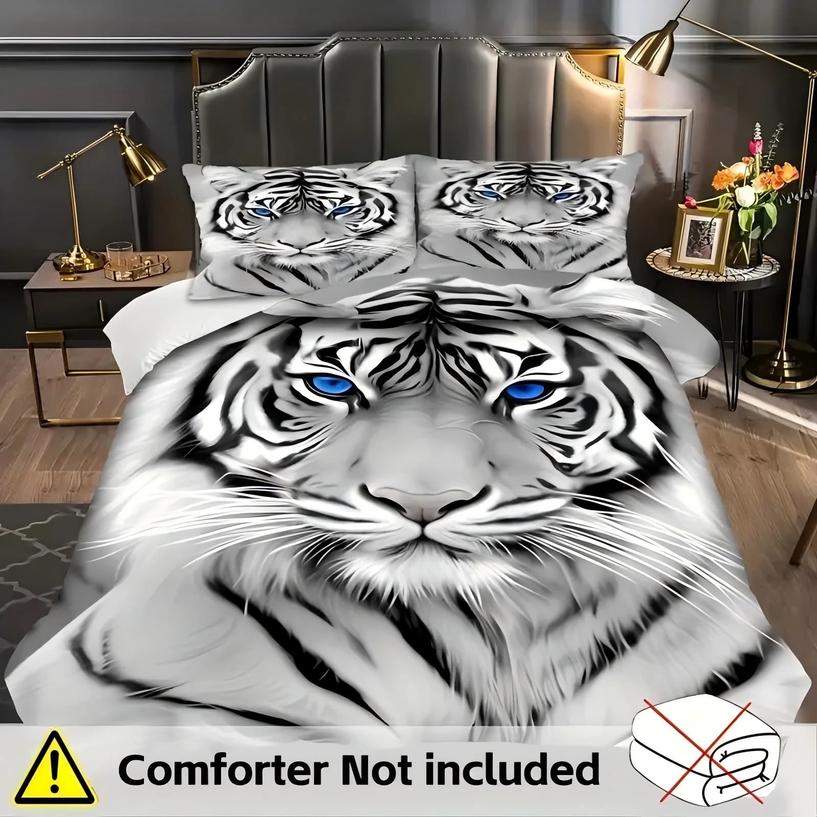 Set copripiumino stampato in 3D con motivo tigre bianca dagli occhi blu Set biancheria da letto morbida e confortevole Set copripiumino stile fauna selvatica Federe