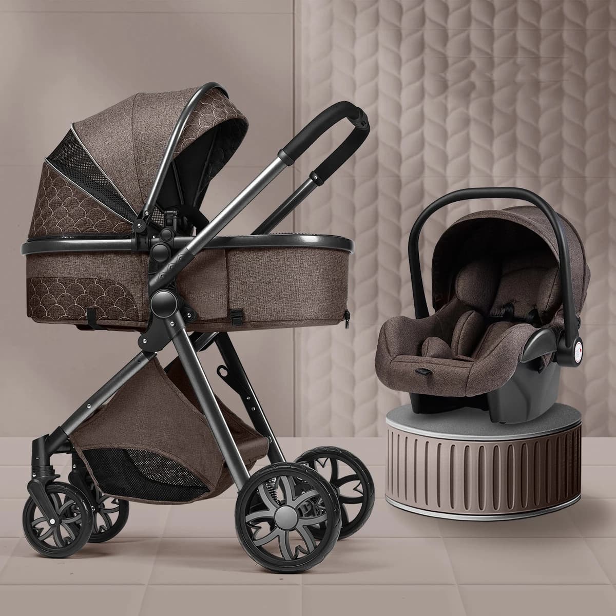 Sedile reclinabile convertibile per passeggino premium ad alta vista con piega leggera, assorbimento degli urti a 2 vie per neonati ai più piccoli