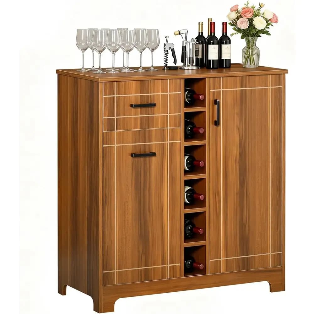 Credenza Vintage per Vini con 6 Bottiglie e Portabicchieri, Mobile da Servizio, Portabottiglie, Marrone