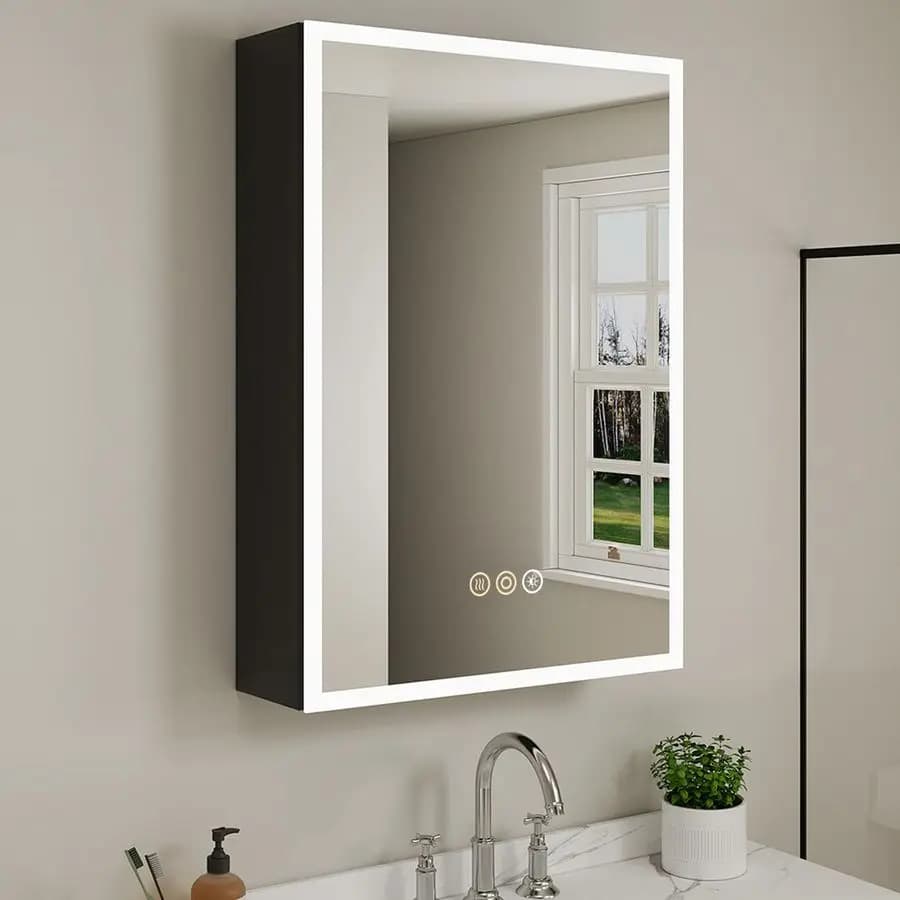 Armadietto per medicinali da 24 x 30 pollici con luci LED e specchio, mobiletto da bagno a incasso a parete, luce a 3 colori, antiappannamento, memoria.