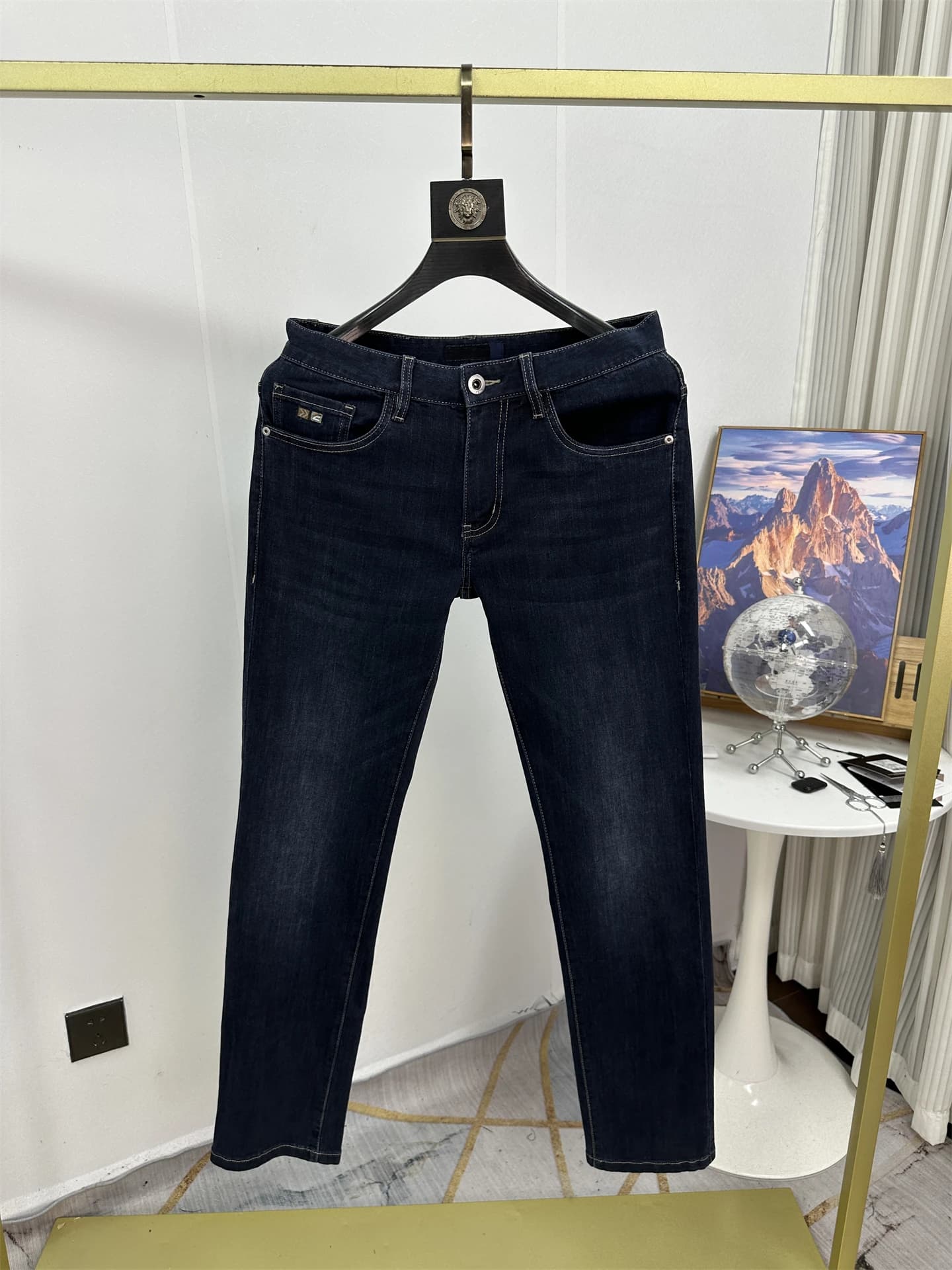 Comfortable Elastic Anti-Wrinkle Men's Autumn Winter Faion Casual Straight Leg Jeans Long Pants Breathable Cotton Polyester...