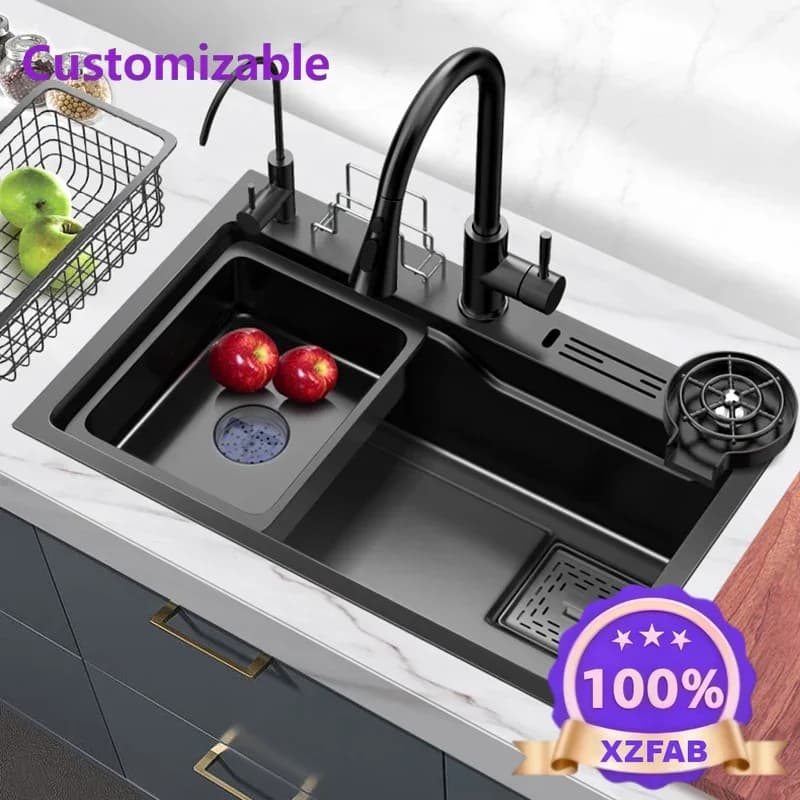 Factory Direct 2026 High Quality Kitchen Sink 304 Stainless Steel Sink With Knife-Holder Multifunction Single Bowl Wash Basin