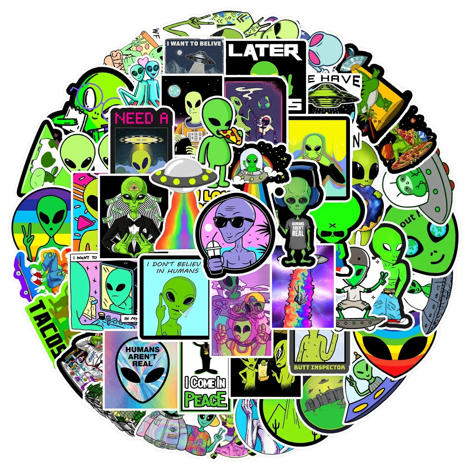 10/25/50pcs Cartoon Alien Graffiti adesivi per bagagli fai da te valigia notebook chitarra laptop telefono cancelleria bottiglia d'acqua