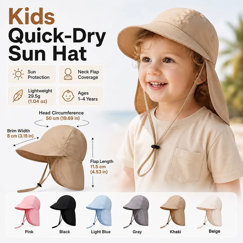 Cappelli Estivi per Bambini ad Asciugatura Rapida, Leggeri e Sottili, con Protezione UV per il Collo, Cappello da Sole per Bambini e Bambine, Accessori per Spiaggia e Viaggi