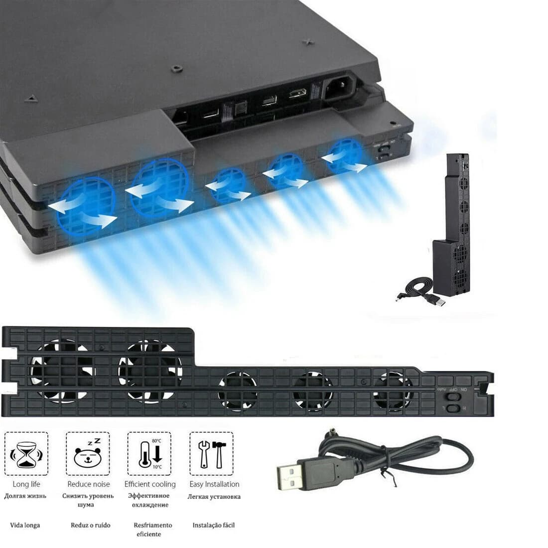 Supporto base per Sony Playstation Play Station PS 4 PS4 Pro Slim Stand Control Cooler Ventola di raffreddamento Supporto per accessori per console di gioco