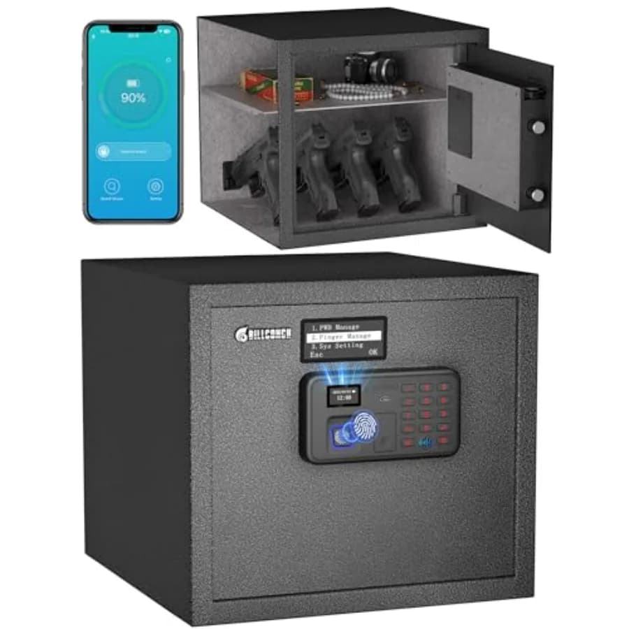Cassaforte Intelligente per Pistole Multiple - Cassetta di Sicurezza con Blocco Automatico, Display LCD e Guida Vocale, Sblocco Rapido con Impronta Digitale