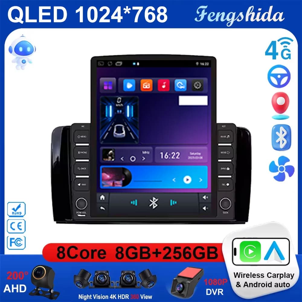 9.7 inch Android Car Screen 15 GPS Autoradio for Mercedes Benz Class R W251 R280 R300 R320 R350 R63 2006-2011 2013 5G GPS WIFI