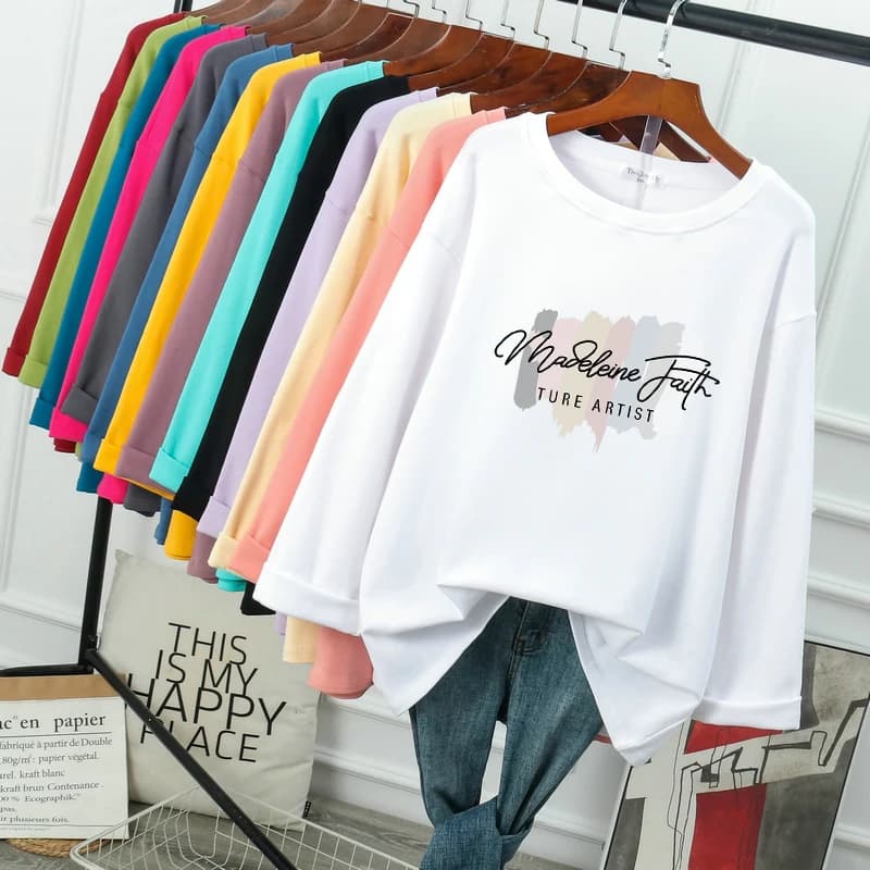 plus Size Women's Long Sleeve T-Shirt Loose Fit Korean Style Spring Autumn Cotton Underwear Belly Covering Top Pure Cotton Ba...