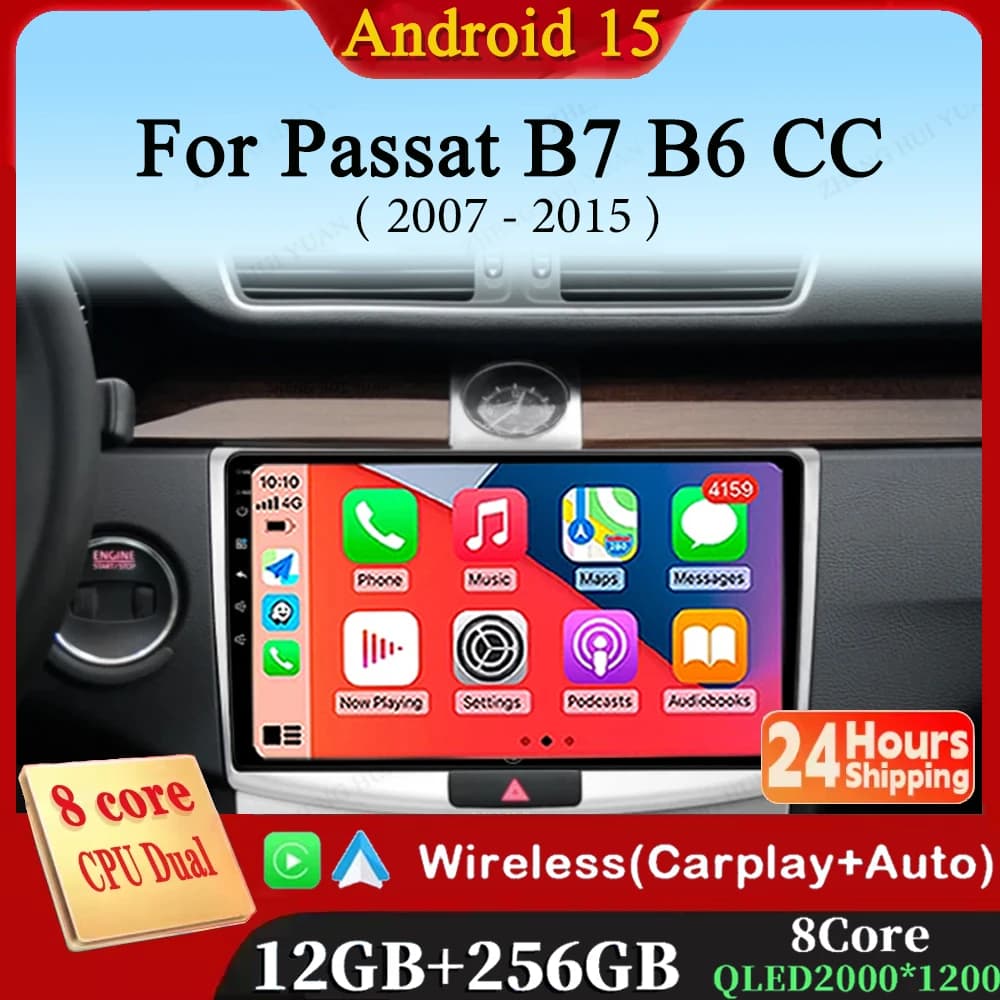 Per Volkswagen VW Passat B7 B6 CC 2007 - 2015 Android 15 2K QLED CarPlay Auto Autoradio Lettore Video Multimediale GPS stereo Testa