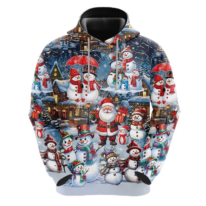 Felpa con cappuccio da uomo unisex Natale Babbo Natale Pupazzo di neve Felpe Casual Pullover tascabile stampato in 3D Abbigliamento Natale Streetwear Tuta per bambini