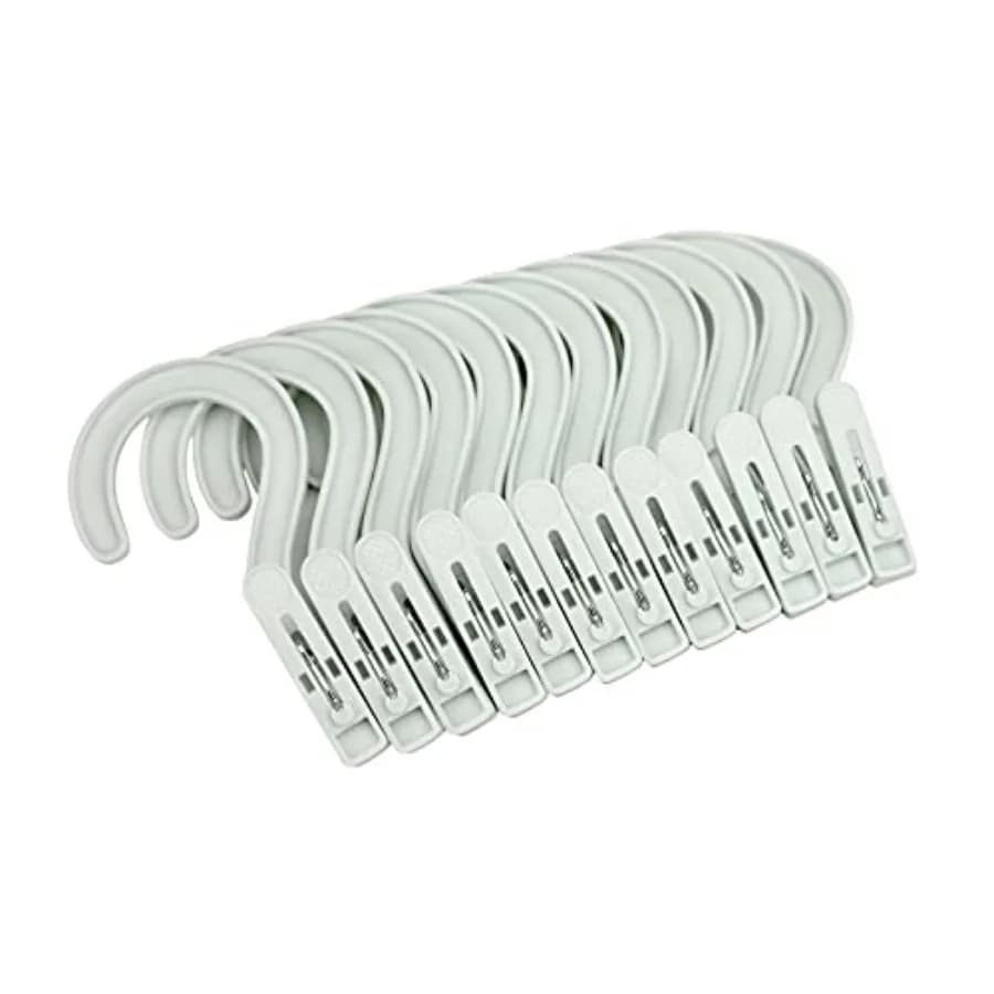 Laundry Hooks Boot Hangers Plastic Clothes Pins Hanger Clips for Bathroom Travel Portable White 12Pcs