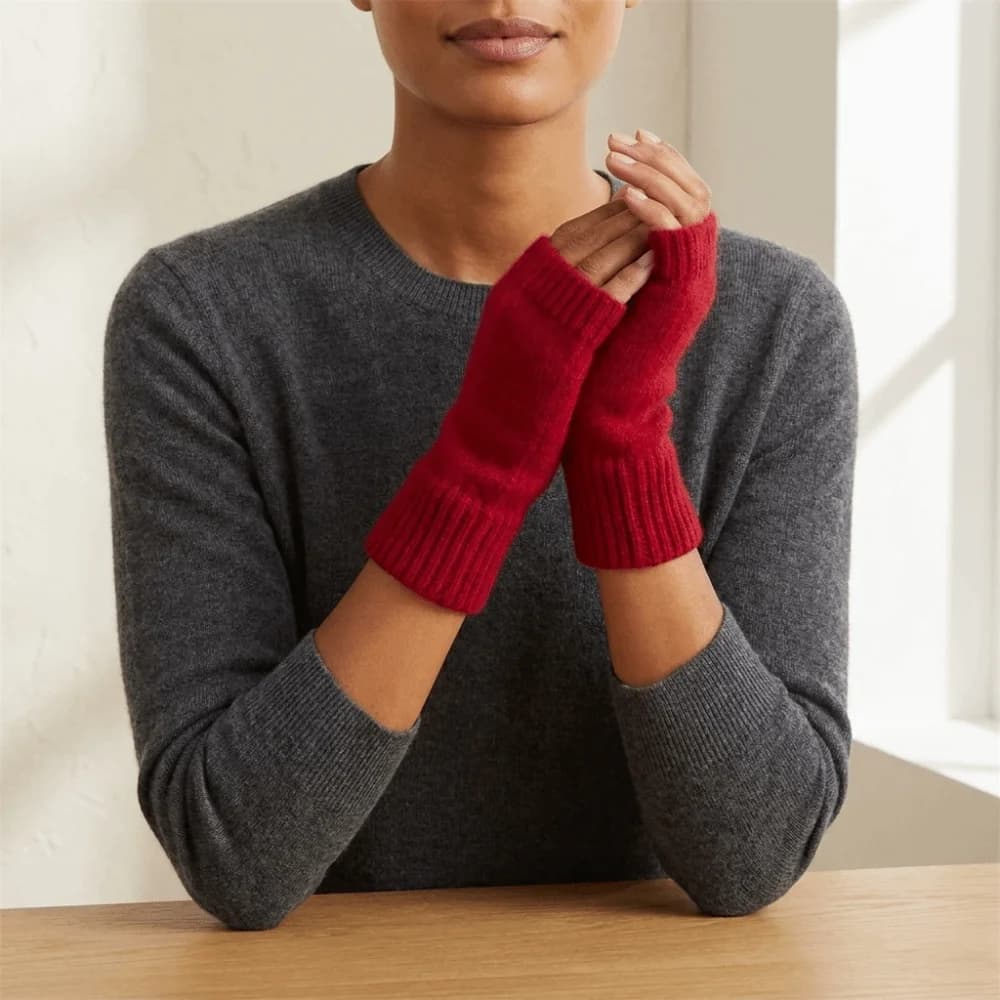 Lovely Solid Color Knitted Gloves Wool Soft Half Finger Gloves Thicken Fingerless Plush Mittens Students