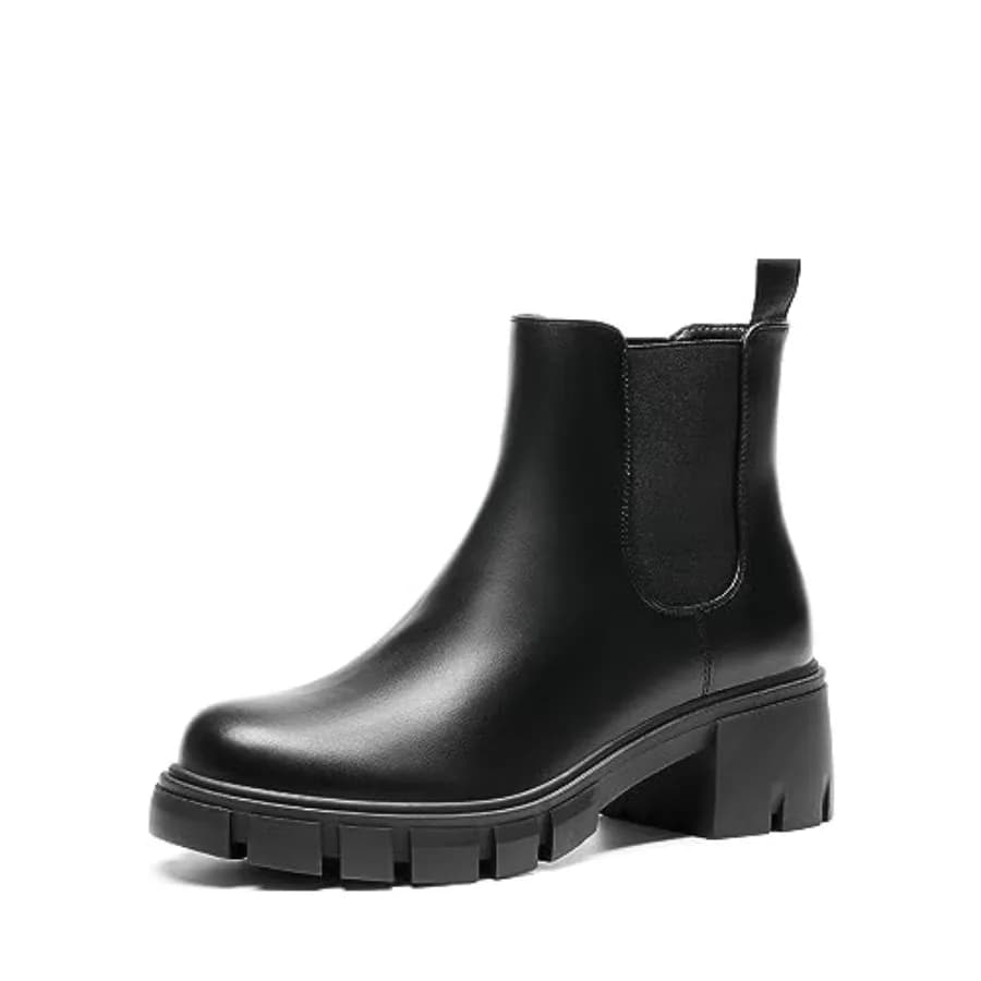 Women's Elastic Chelsea Ankle Boots Platform Low Chunky Block Heel Lug Sole Slip on Fall Heeled Booties Shoes