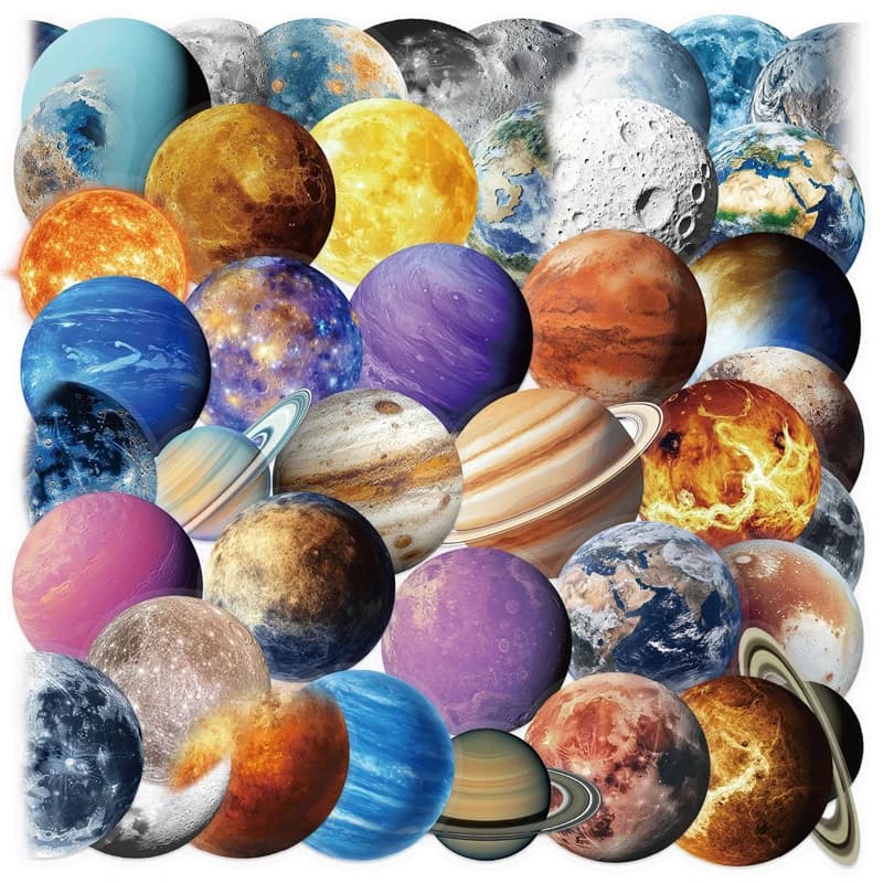50 pezzi di cartoni animati cosmici pianeta mondo adesivi estetica decorativa tazza d'acqua notebook stelle cosmiche spazio galassia astronomica decalcomanie