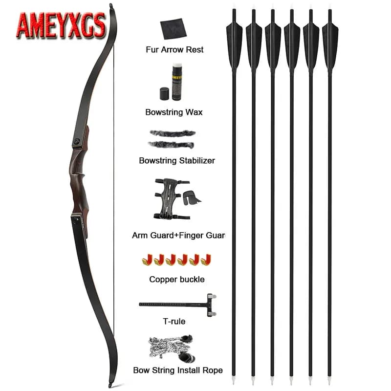 Arco da caccia da 60 pollici 25-60 libbre Arco ricurvo per mano destra Colonna vertebrale 500 Freccia in carbonio misto 15 "Riser Tiro con l'arco Tiro con l'arco Pratica del bersaglio