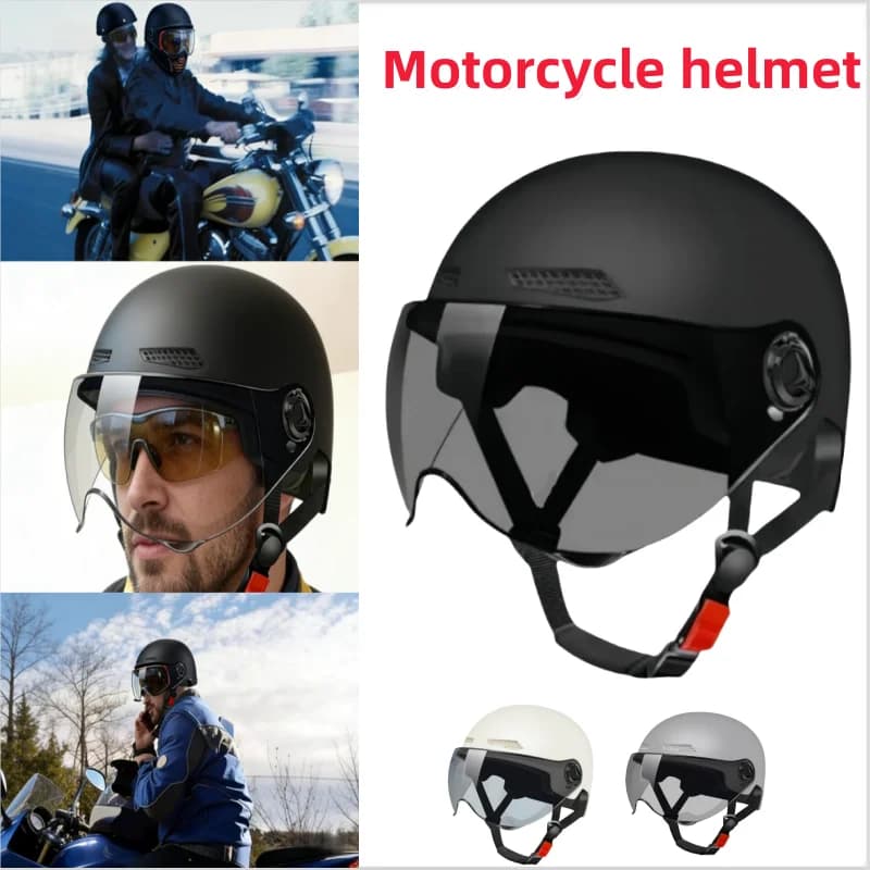 Men's and women's vintage motorcycle helmets and motorcycle riding equipment, safety helmets