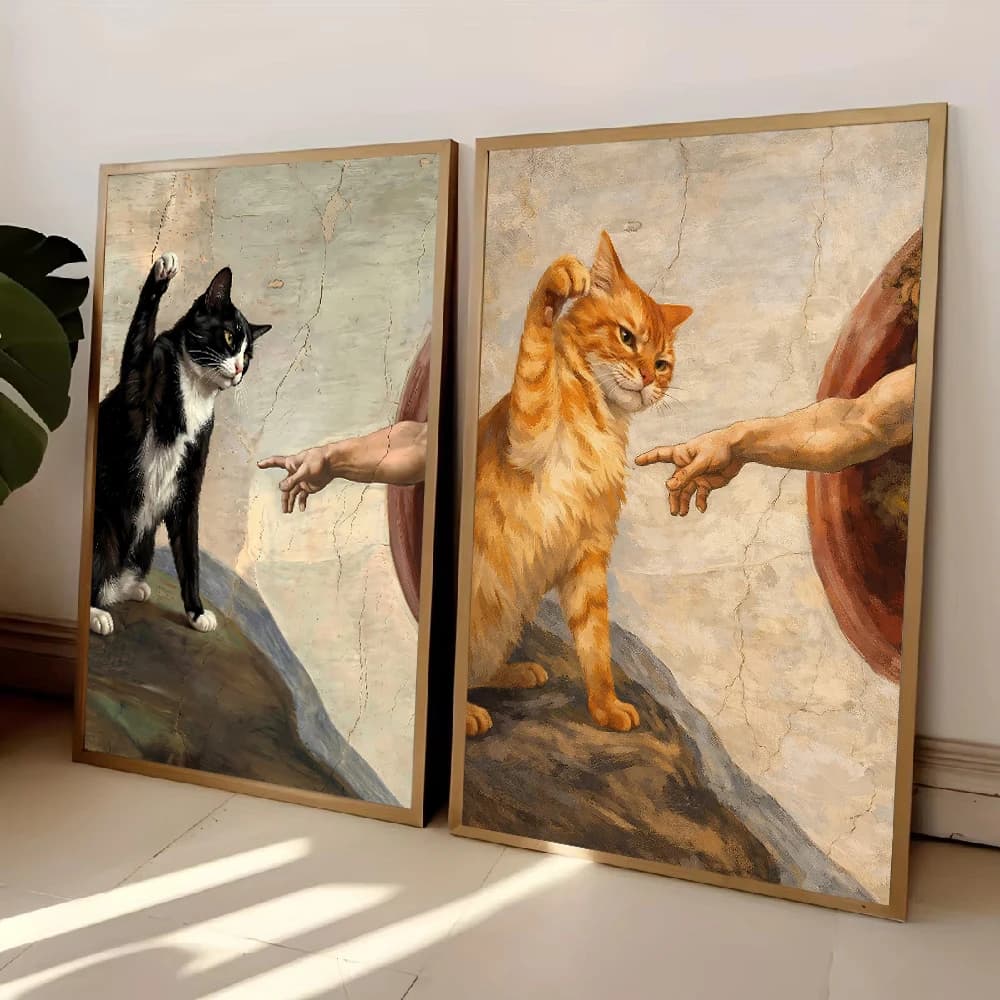 God Hand Cat and Dog Prank Wall Decorations Cat Licking Finger Canvas Painting Wall Art Poster Picture Home Decor Mural Cuadros