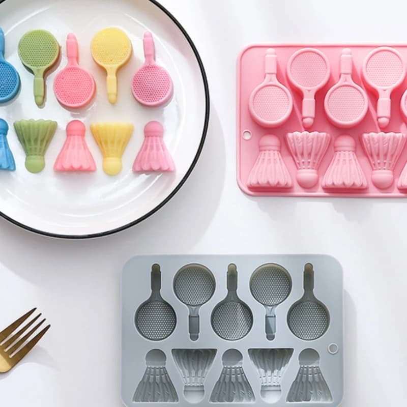 Grado alimentare 10 racchetta da badminton silicone reticolo di ghiaccio cubetto di ghiaccio cioccolato caramelle cottura torta stampo epossidico