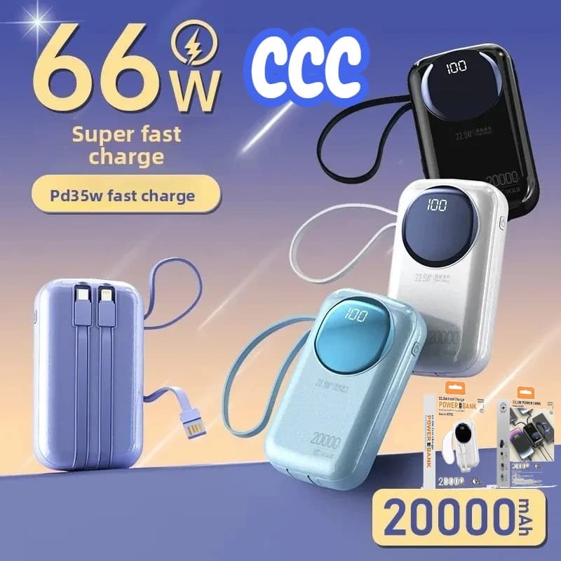 2025 New Power Bank certificate CCC – Super fast charging from 22.5 W with integrated cables 20000 mAh charger Customizable R37C