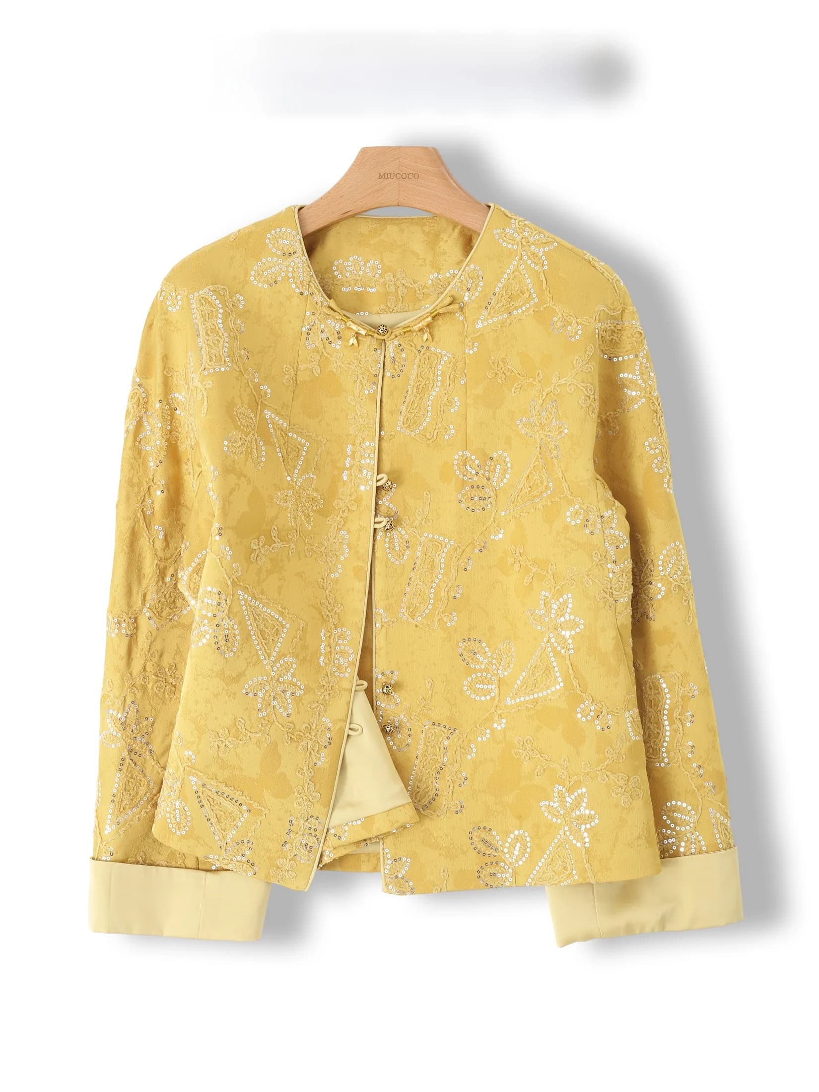 Giacca da Donna in Seta Ricamata con Lavorazione Elaborata, Stile Cinese, Elegante e alla Moda, Corta, con Collo Rotondo e Bottoni