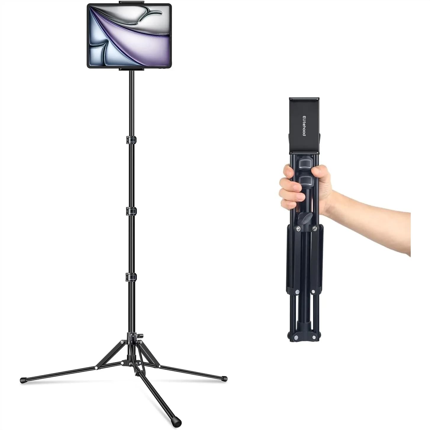 Supporto da Pavimento in Alluminio per Tablet con Treppiede Regolabile per iPad, Supporto Staccabile a 360 Gradi ° Supporto Girevole e Inclinabile per Tablet e Telefoni da 4.7-13 Pollici