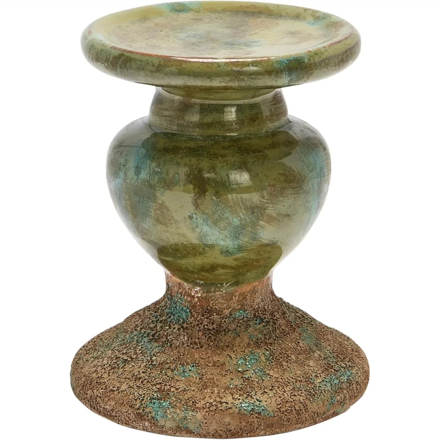 Portacandele a Colonna in Terracotta Bicolore, Verde Anticato, Arredamento Rustico per la Casa