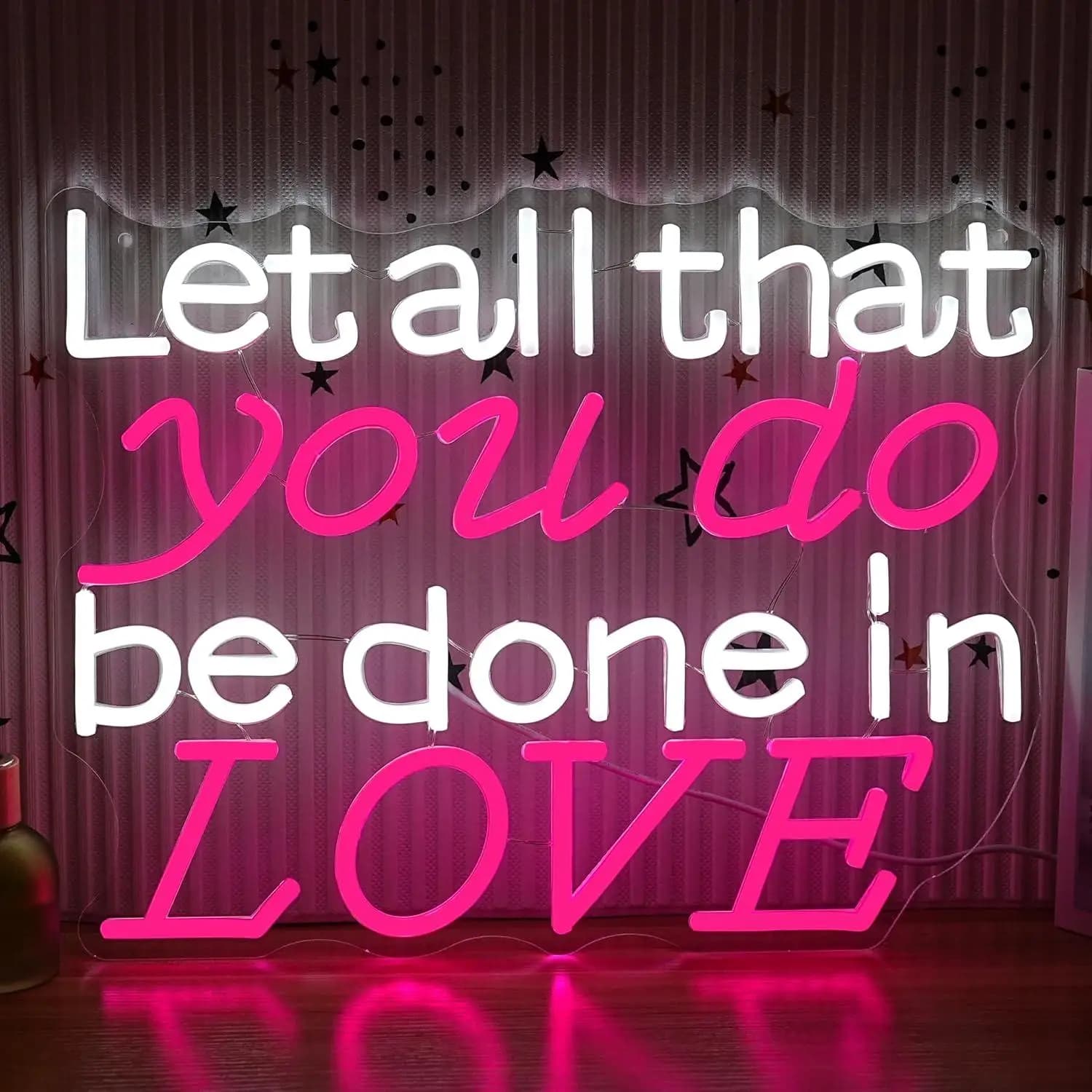 Insegna al Neon 'Lascia che tutto ciò che fai sia fatto in amore', Luce LED Dimmerabile USB per Camera da Letto, Caffè, Bar, Matrimonio, Chiesa, Decorazione Murale Estetica