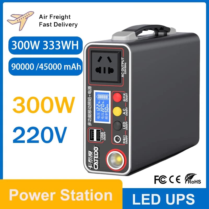 300W 220V Central Electric Portable Solar Camping Generator Mobile Emergency External Power Bank 90000mAh LiFePO4 Battery Backup