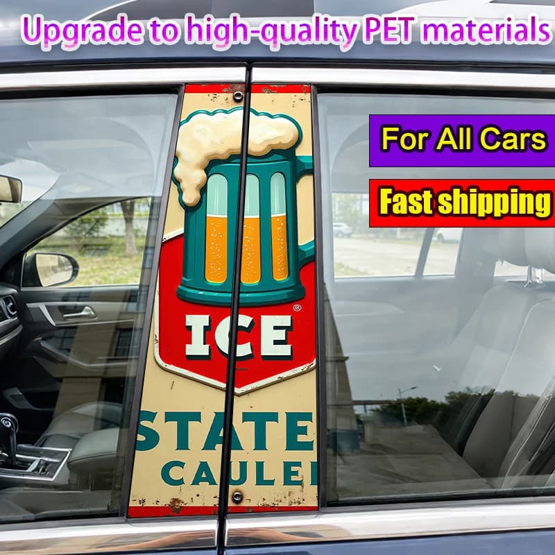Confezione da 2 Adesivi per Montante Auto a Forma di Boccale di Birra Blu, in Vinile Impermeabile e Resistente ai Raggi Solari