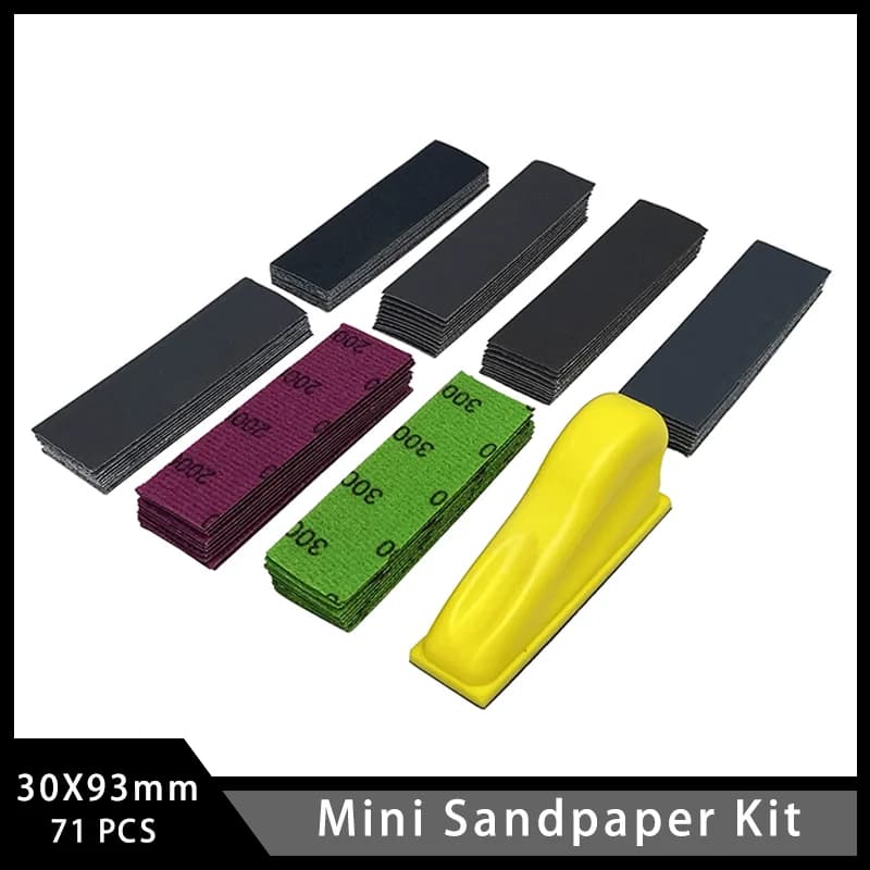 Kit mini carta vetrata 30X93mm 71 pezzi con blocco di levigatura manuale con gancio e anello per lucidare e levigare opere d'arte in metallo e legno per auto