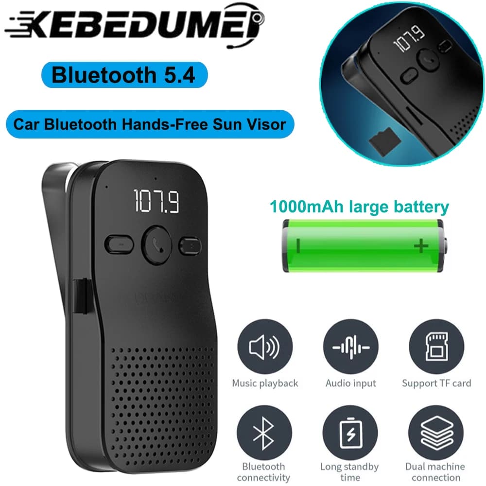 Bluetooth 5.4 Kit vivavoce per auto Altoparlante Ricevitore audio wireless Lettore musicale MP3 Con cancellazione del rumore per clip per visiera parasole per auto