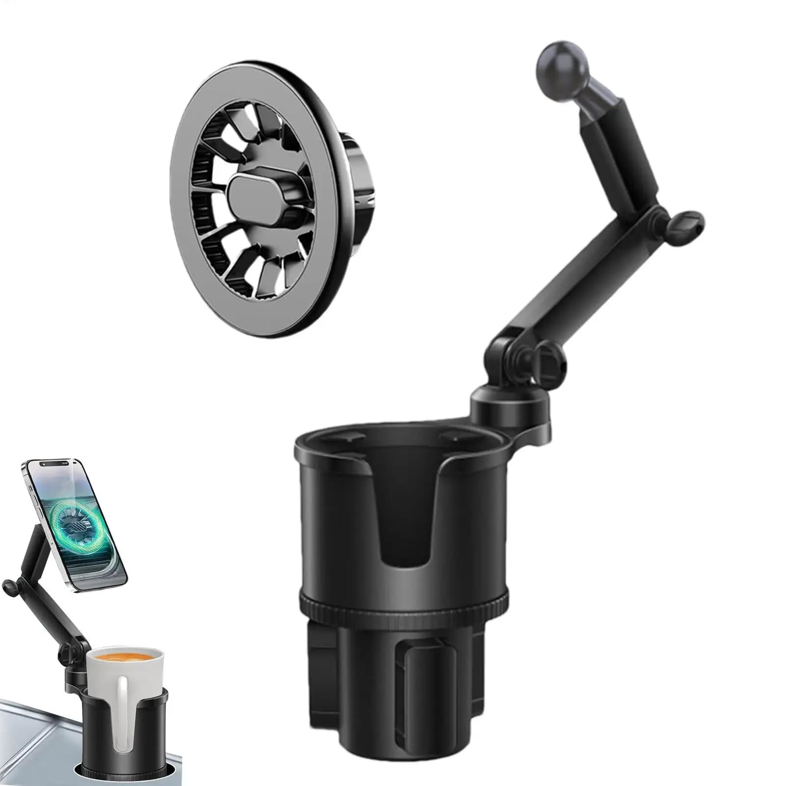 Espansore portabicchieri per auto con supporto magnetico per telefono cellulare con rotazione a 360 gradi con supporto per telefono Supporto per portabicchieri per bevande Supporto per telefono