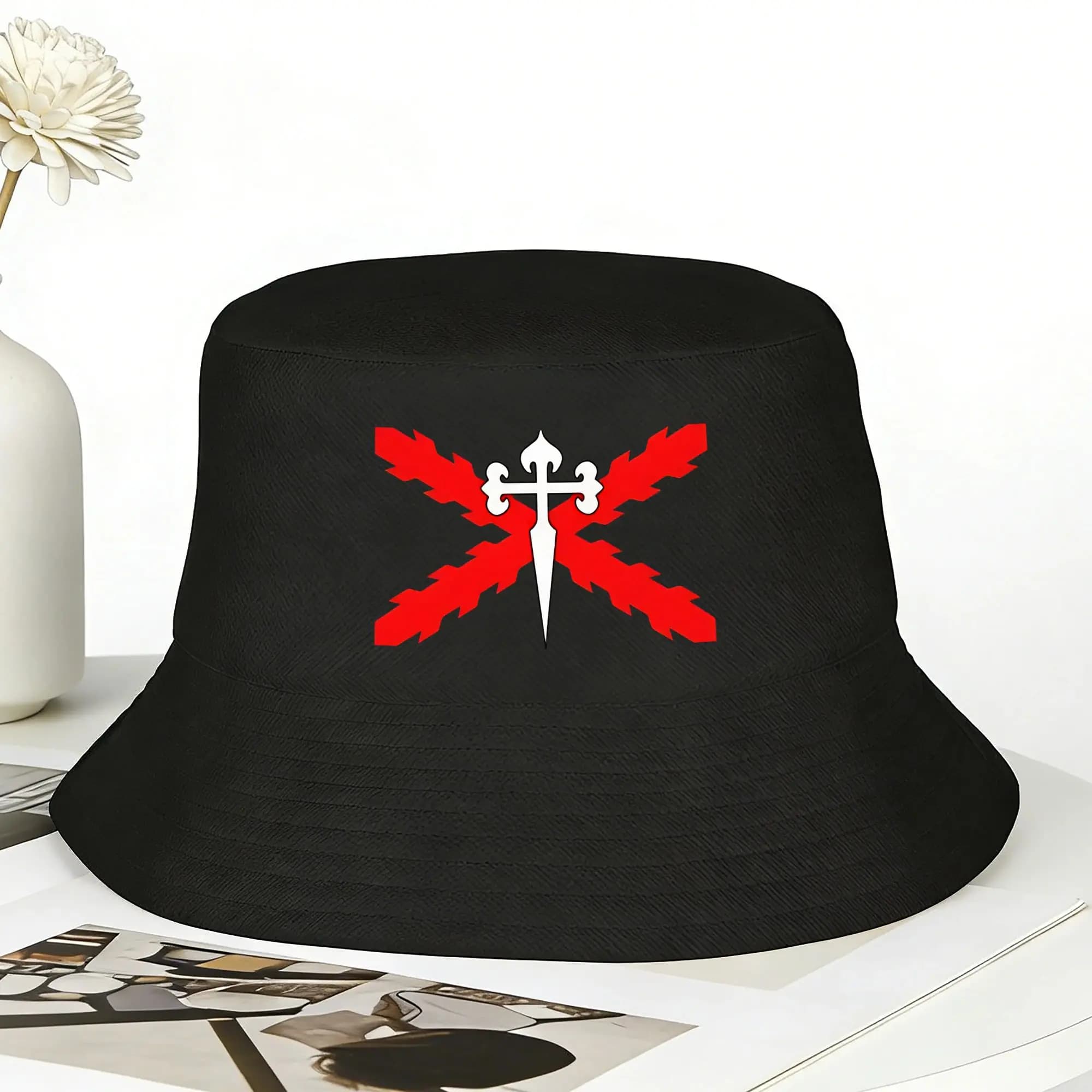 Cappello da pescatore con croce di Santiago dell'Impero spagnolo per unisex, cappelli da caccia alla moda, cappelli da sole personalizzati Hawaii