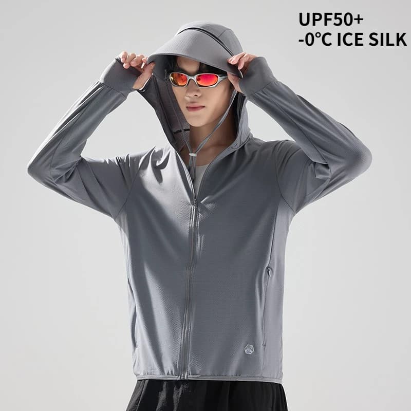 UPF50+ UV Men Breathable Fishing Jacket Outdoor Sports Shirt Running Protection Ice Silk Cool Feeling Sun Protection Lightweight