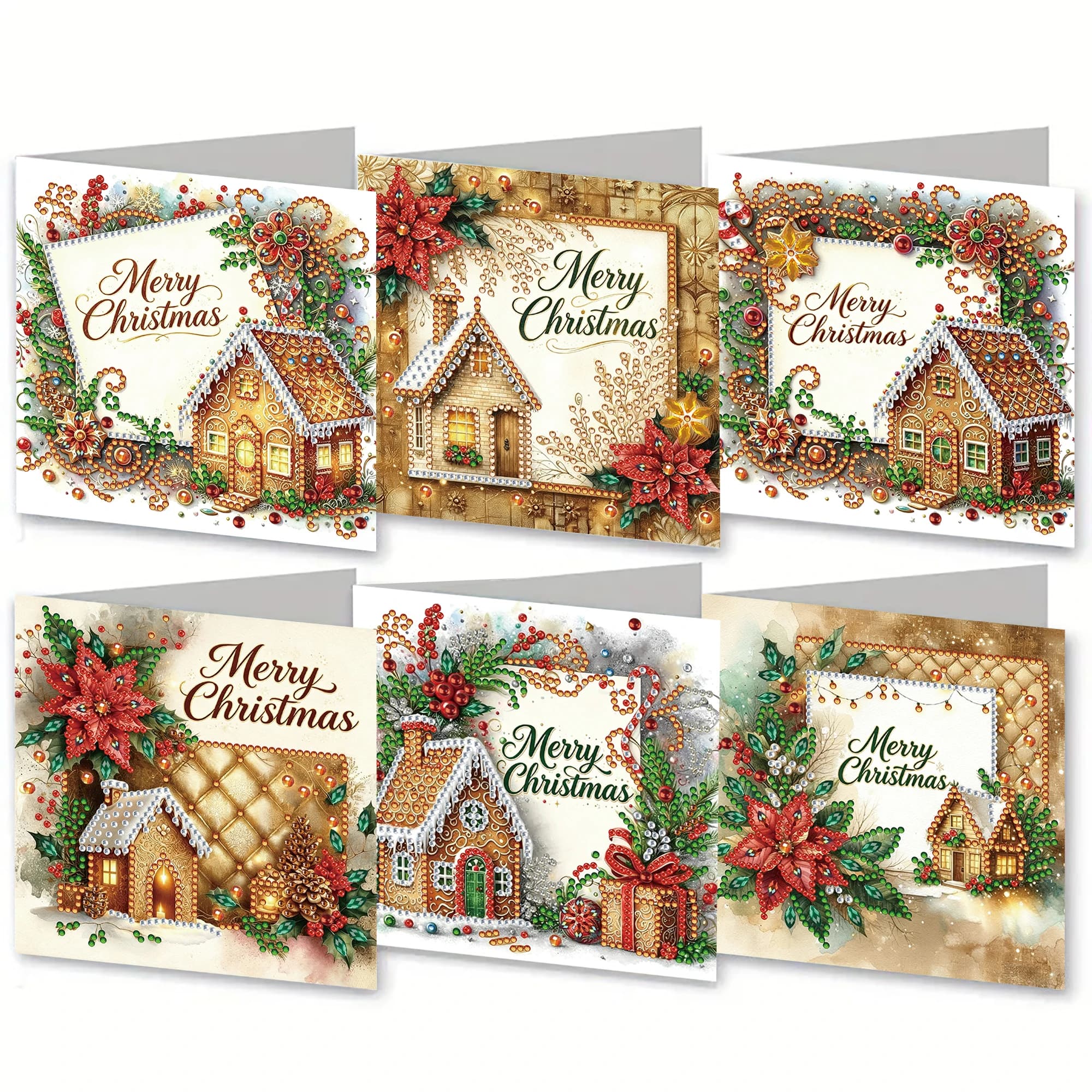 6-Piece DIY Diamond Painting Greeting Card with Envelope, Wishes and Wishes, Christmas Theme Unique Design