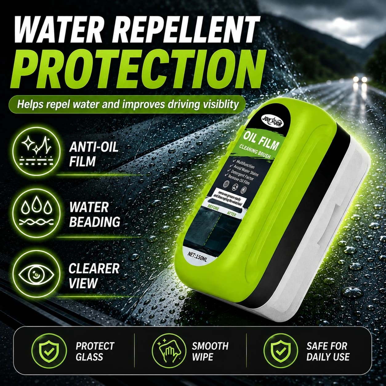 Car engine oil film cleaning brush, windshield rain and fog repellent, coating remover, automotive supplies