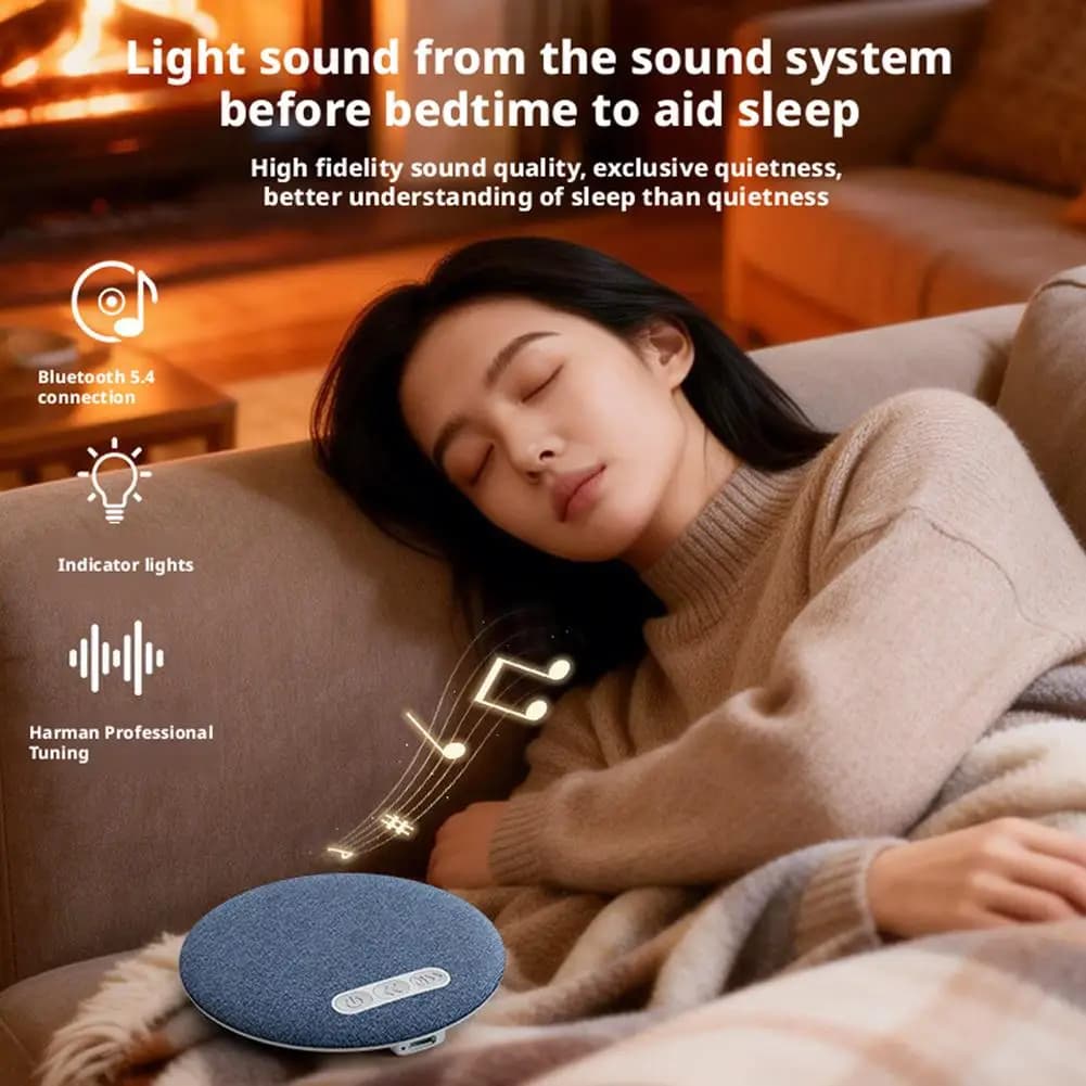 Altoparlante Bluetooth 5.4 da Comodino, Macchina del Suono Sotto il Cuscino con Rumore Bianco e Timer da 30/60/90 Minuti, Audio Stereo HiFi per Aiuto al Sonno