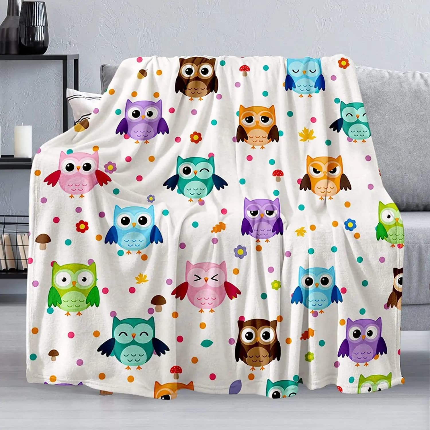 Coperta stampata serie simpatico gufo per divano letto, viaggio, campeggio, soggiorno, ufficio, coperta per regali per tutte le stagioni