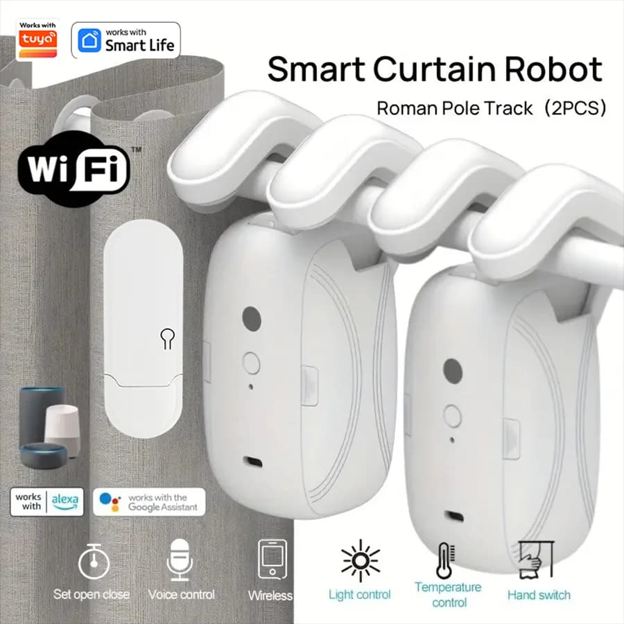 Robot per tende WiFi intelligente 1/2 pezzi con gateway Wi-Fi, telecomando APP, apertura automatica con avviamento a strappo, compatibile con Alexa
