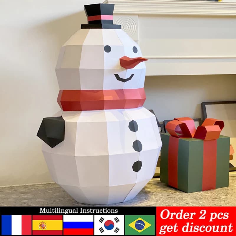 100cm Large Size Christmas Snowman Paper Model,Low Poly Home Room Decor Origami,3D Papercraft Art,Handmade DIY Craft RTY354