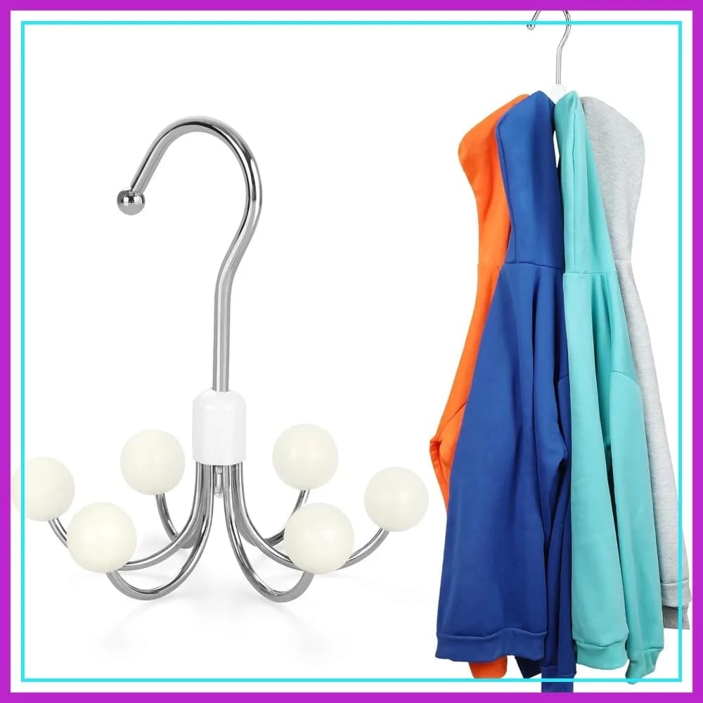 6 Appendiabiti in Legno a Forma di Palla con Rotazione a 360° ° Appendiabiti Girevole per Borse, Sciarpe, Organizer per Armadio per Borse, Cappelli, Reggiseni, Canotte, Sciarpe, Felpe con Cappuccio