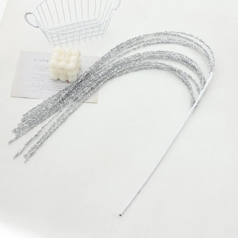 Sequin Glitter Christmas Branch Sticks Tassel Design Artificial Plant Artificial Plant Decoration Wheat Ears Style White Color