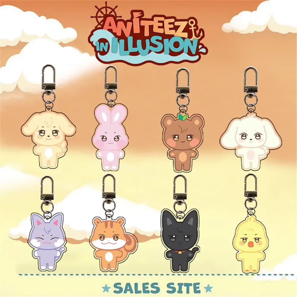 Portachiavi ATEEZ ANITEEZ Cartoon Teezmon ciondolo acrilico portachiavi moto portachiavi Ateez Hongjoong Seonghwa Yunho Yeosang